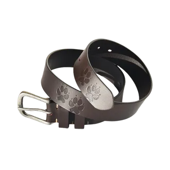 Módní doplněk Zamlinsky Kožený pásek - Psí stopy - hnědý Délka: 120 cm