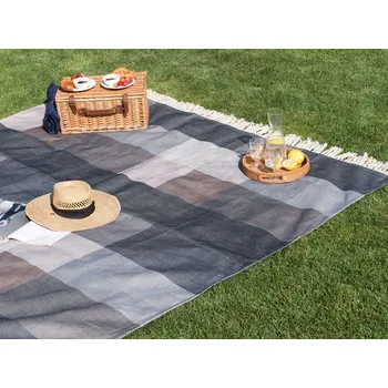 deka Deka na piknik 200 x 200 cm šedá ručně tkaná kostkovaný vzor se střapci vekovní textil moderní stylový doplněk Beliani