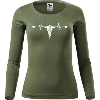 DOBRÝ TRIKO Dámské bavlněné triko Tep srdce zdravotnictví Velikost: XS, Barva: Khaki