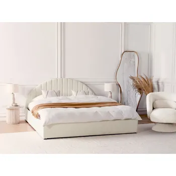 Postel Postel s úložným prostorem krémová bílá buklé polyester čalounění 180 x 200 cm minimalistický moderní design Beliani