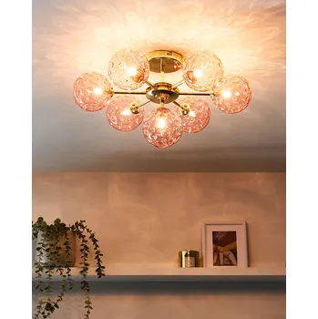 Stropní světlo růžové zlaté sklo kov 7 skleněných průhledných svítidel glamour moderní styl obývací pokoj ložnice Beliani
