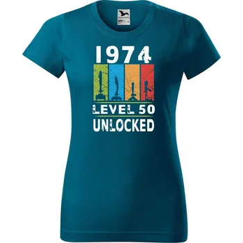 Dámské tričko DOBRÝ TRIKO Dámské tričko s potiskem Level 50 unlocked Barva: Petrolejová, Velikost: L