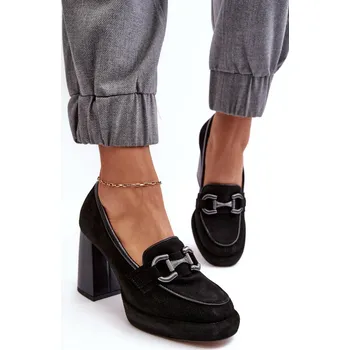 Dámské lodičky Kožené lodičky na masivním sloupku Laura Messi 2706 Barva: Černá, Velikost: 37