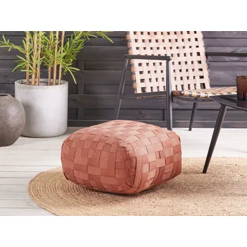 Taburet Zahradní puf světle červený syntetický materiál rozměr 50 x 50 cm venkovní taburet ručně pletený boho styl Beliani
