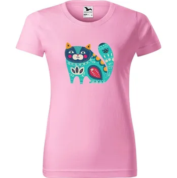 DOBRÝ TRIKO Dámské tričko s potiskem Kočka z květin Barva: Růžová, Velikost: XL