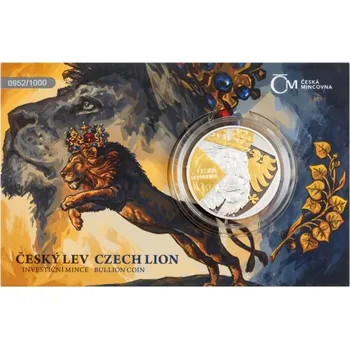 Stříbrná uncová investiční mince Český lev 2024 selekt. pokov Au proof číslovaný