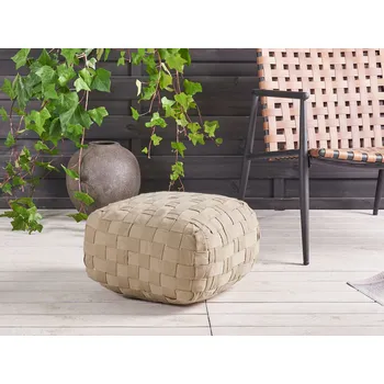 Taburet Zahradní puf béžový syntetický materiál rozměr 50 x 50 cm venkovní taburet ručně pletený boho styl Beliani
