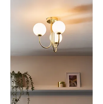 Stropní lampa bílá zlatá sklo kov 3 skleněná stínidla glamour moderní styl obývací pokoj ložnice Beliani