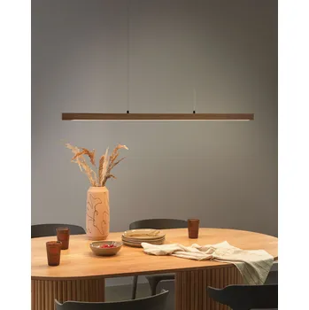 LED závěsná lampa světle hnědé dubové dřevo s dálkovým ovládáním minimalistický design se stmívačem osvětlení moderní styl obývací pokoj jídelna Beliani
