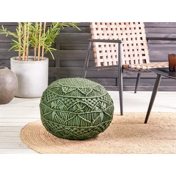 Taburet Zahradní puf zelený syntetický materiál 50 x 50 cm kulatý tvar venkovní taburet podnožka ručně pletený makramé boho styl interiér exteriér Beliani