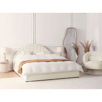 Ložnice Postel s úložným prostorem krémová bílá buklé polyester čalounění 160 x 200 cm minimalistický moderní design Beliani