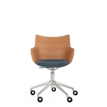 Jídelní židle Q/Wood Soft Aquaclean světlá dýha, chrom, modrá