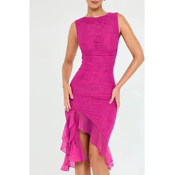 Dámské šaty Šaty bez rukávů s volánkem dole Barva: Fuchsiová, Velikost: S