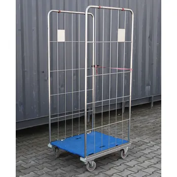 Plošinový vozík Regalydoskladu Rollkontejner (rollcage, rollbox) síťový transportní vozík modrý- POUŽITÝ