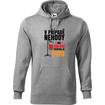 Pánská mikina DOBRÝ TRIKO Pánská mikina s potiskem Krevní skupina pivo Velikost pánské mikiny: 5XL, Barva: Tmavě šedý melír