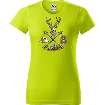 Dámské oblečení DOBRÝ TRIKO Dámské tričko s potiskem Jelen a šípy Barva: Limetková, Velikost: XS
