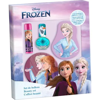 dětské šminky a malovátka Kosmetická dárková sada Disney Frozen zrcátko/balzám na rty/lak na nehty/lesk na rty 4 ks