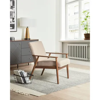 Obývací stěna Čalouněné křeslo béžové čalounění polyester s dřevěným rámem a područkami retro design obývací pokoj Beliani