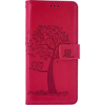 Pouzdro na mobilní telefon Pouzdro Xiaomi Redmi Note 13 knížkové Tmavě růžový strom sovičky (kryt neboli obal na Xiaomi Redmi Note 13)