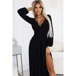 Černé lesklé dlouhé šaty s výstřihem a dlouhými rukávy 572-2 Velikost: S