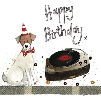 Embosované přání do obálky Happy Birthday - Gramofon