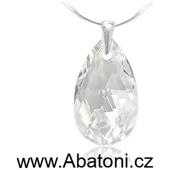 Náhrdelník Swarovski Elements Pear krystal 22mm - Stříbrný náhrdelník (přívěsek + řetízek) visací bílá slza, kapka 34255.1 Crystal (bílá, čirá, křišťálová)