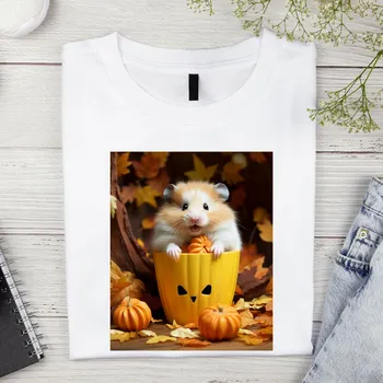 Dámské tričko Dámské tričko - Halloween (roztomilý křeček) Barva: Bílá, Velikost: 2XL