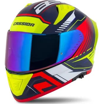 Helma na motorku Integrální helma na motorku Cassida Aero Drome perleťově modro-žluto-oranžovo-červeno-bílá M