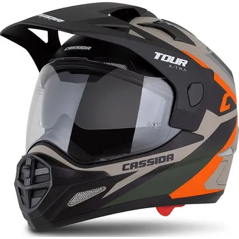 Helma na motorku Enduro přilba Cassida Tour 2.0 X-tra matná pískovo-oranžovo-zeleno-černá