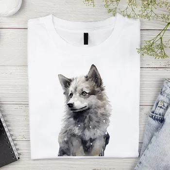 Dámské tričko - Vlček Barva: Bílá, Velikost: 2XL