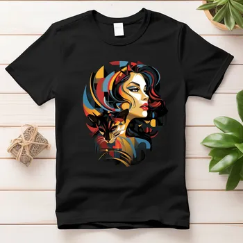 Dámské tričko - Žena s kočkou Barva: Černá, Velikost: 2XL