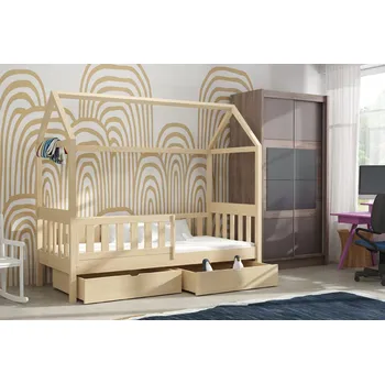 Postel Max-i Dětská postel domeček MORGANA KIDBED ONE ze dřeva + rošt Zvolte rozměr:: 70 x 140 cm, Zvolte barvu:: moření olše + ŠUPLÍKY