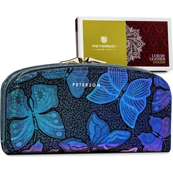 Peněženka Dámská kožená peněženka zdobená holografickými motýlky Barva: Modrá