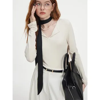 Dámský pulovr s véčkovým výstřihem Barva: Béžová, Velikost: L