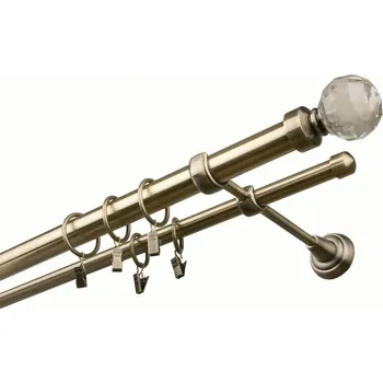 Garnýž kovová 260 cm dvouřadá - dvojitá 25 Koule crystal Mosaz