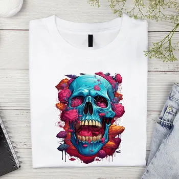 Dámské tričko - Lebka Barva: Bílá, Velikost: XL