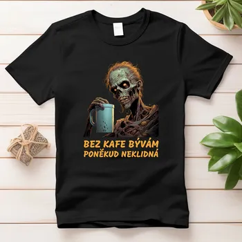 Dámské tričko - Bez kafe bývám poněkud neklidná Barva: Černá, Velikost: 2XL