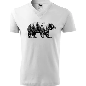 Pánské tričko DOBRÝ TRIKO Pánské V tričko s potiskem Medvěd Velikost: M, Barva: Bílá