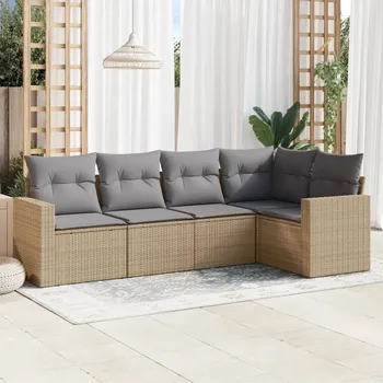 Zahradní pohovka Petrashop 5dílná zahradní sedací souprava s poduškami béžová polyratan Béžová3251266