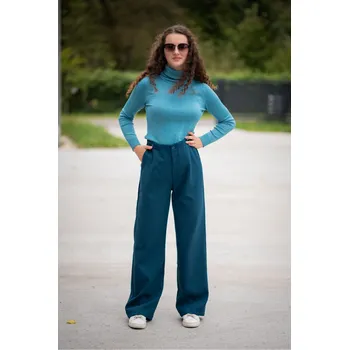 Kalhoty dámské široké Freesia Paris L210 barva: zelená-petrolejová, velikost: M