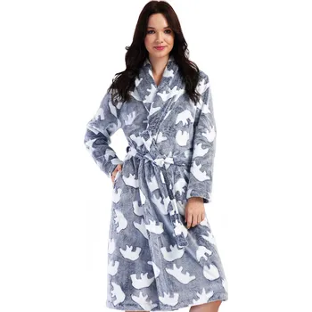 Dámský župan Modrošedý i bílý dámský huňatý delší župan lední medvědi 1Z1702 modrá m