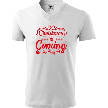 Pánské tričko DOBRÝ TRIKO Pánské V tričko s potiskem Christmas coming Velikost: 3XL, Barva: Bílá