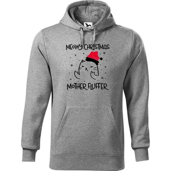 Pánská mikina DOBRÝ TRIKO Pánská mikina s potiskem Vánoční kočka Velikost pánské mikiny: 4XL, Barva: Tmavě šedý melír