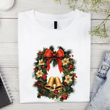 Dámské tričko Dámské tričko - Vánoční věnec Barva: Bílá, Velikost: 2XL