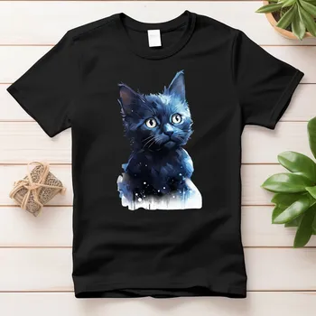 Dámské tričko - Kočička (noční modrá) Barva: Bílá, Velikost: XL