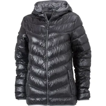Lehká dámská péřová bunda s kapucí JN 1059 black-grey L