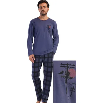 Pánské pyžamo Modré a černě kostkované pyžamo pro muže - elektrické stožáry 1P1860 modrá xl