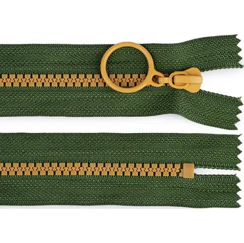 Zip Kostěný zip barevný No 5 délka 15 cm s ozdobným jezdcem, malé, 12 (268) zelená béžová