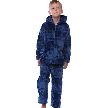 Chlapecké pyžamo Extra teplé huňaté pyžamo klučičí modře károvaný 1T0460 modrá 134-9-let