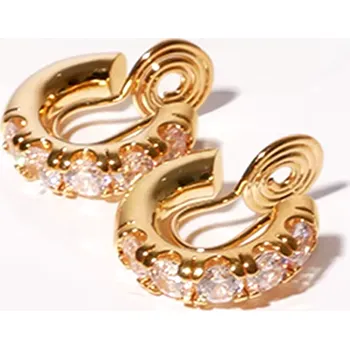 Náušnice B-TOP Pozlacené náušnice klipsy kroužky s bílými zirkony